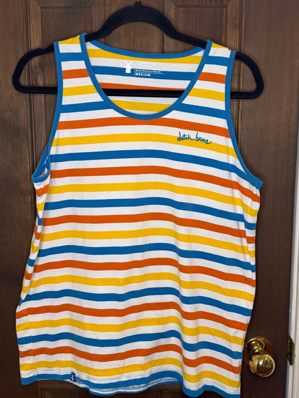 Dutch Bros Coffee Striped Multi-Color Tank Top Size M Retro Summer